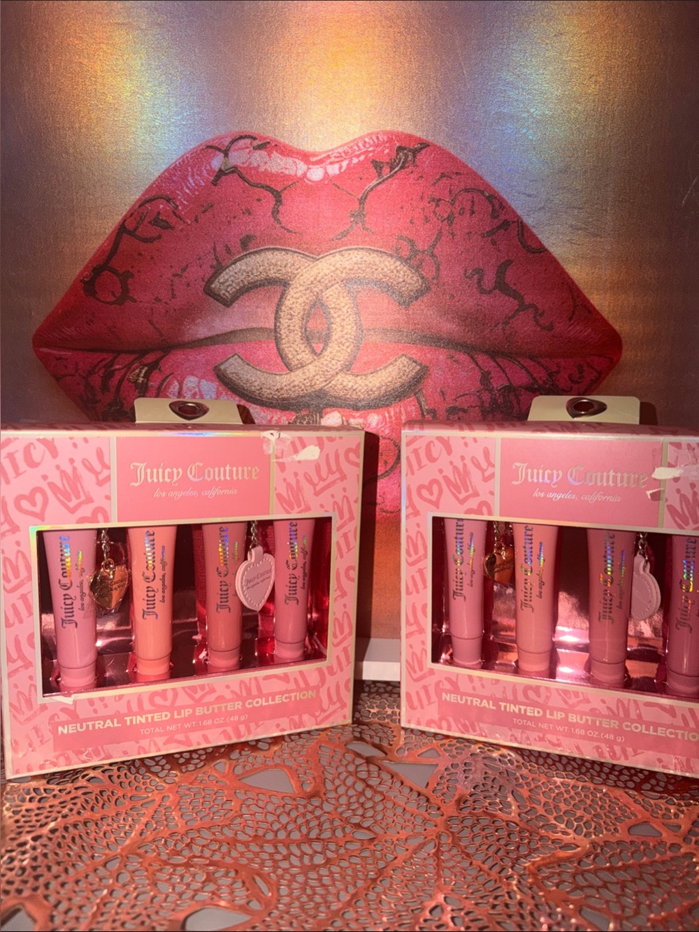 Juicy Couture natural Tinted Lip Butter 4 PC COLLECTION With Cute Charms